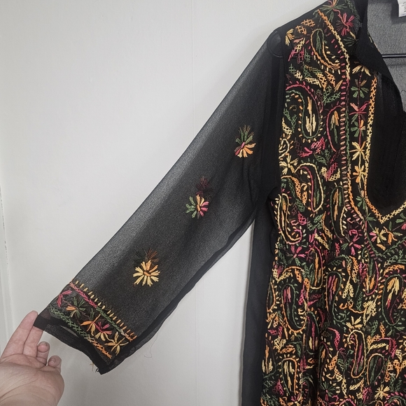Indian black embroidered kurta tunic one size - Picture 1 of 5